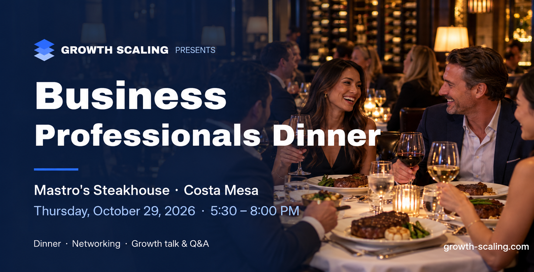 Business Professionals Dinner at Mastro’s Steakhouse Costa Mesa | October 29, 2026